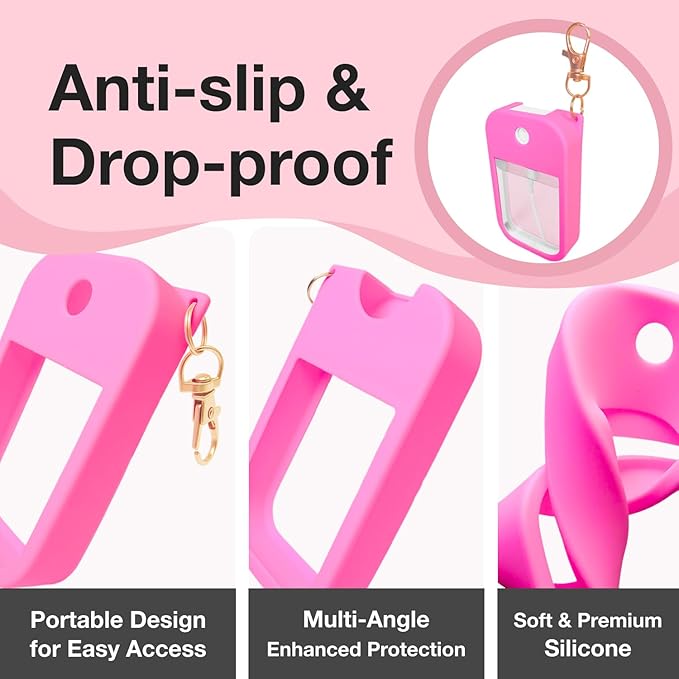 2 PCS Soft Silicone Case for Touchland Power Mist (1FL. OZ./30 mL), Protective and Stylish Case with Keychain Compatible with Touchland Hand Sanitizer Spray (Hot Pink/Black)