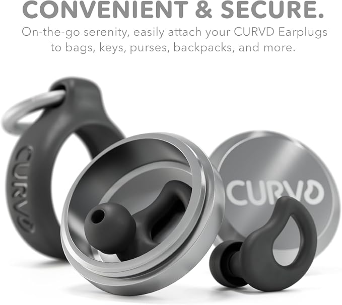 CURVD Everyday Earplugs + Case Clip Bundle, the Perfect earplug for Sleep, Travel, Noise Sensitivity/canceling + Case Clip Package Portable Waterproof Container & Silicone Sleeve for Ear Plugs(Black)