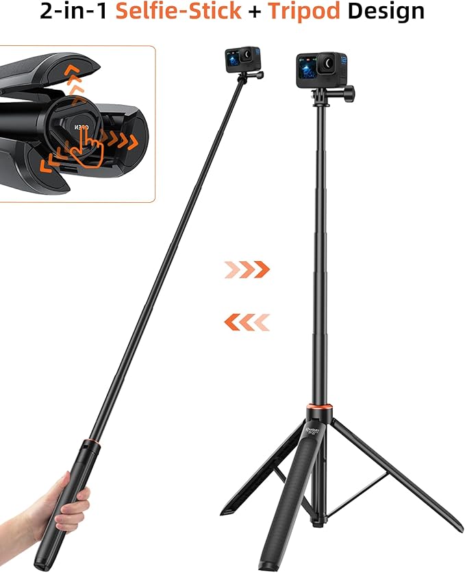 53.5" Osmo Action 6 Selfie Stick Tripod for DJI Osmo Nano/Action 6, Xtra Atto, 2-in-1 Extendable Handle w Magnetic Quick-Release Adapter, Extension Rod/Travel Stand/Accessory for Video Recording