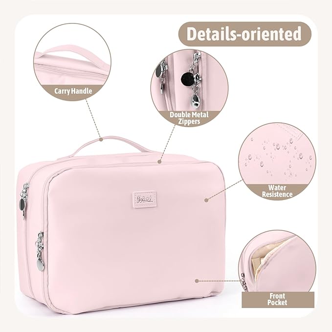 YOPCDJ Hanging Toiletry Bag with Jewelry Organizer,Travel Bag for Toiletries,PU Leather Cosmetic Bags for Women Make Up Organizer with 4 Compartments Waterproof Portable Travel Essentials