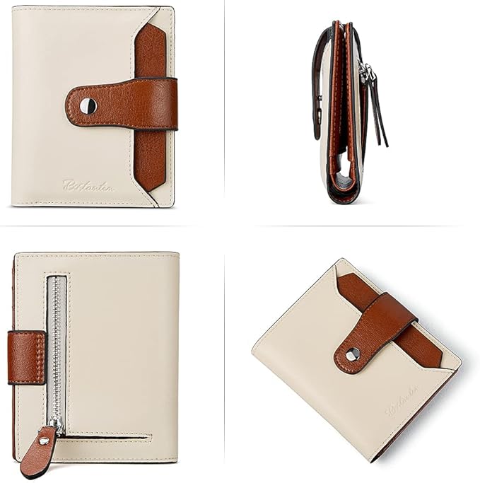 BOSTANTEN Women Leather Wallet RFID Blocking Small Bifold Zipper Pocket Wallet Card Case Purse with ID Window