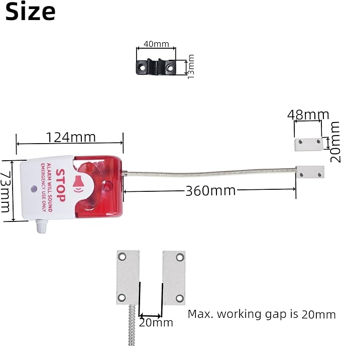 Emergency Door Alarm with Flexible Mount, Door Alarms When Opened, Exit Door Security Stop Alert System, Battery Operated