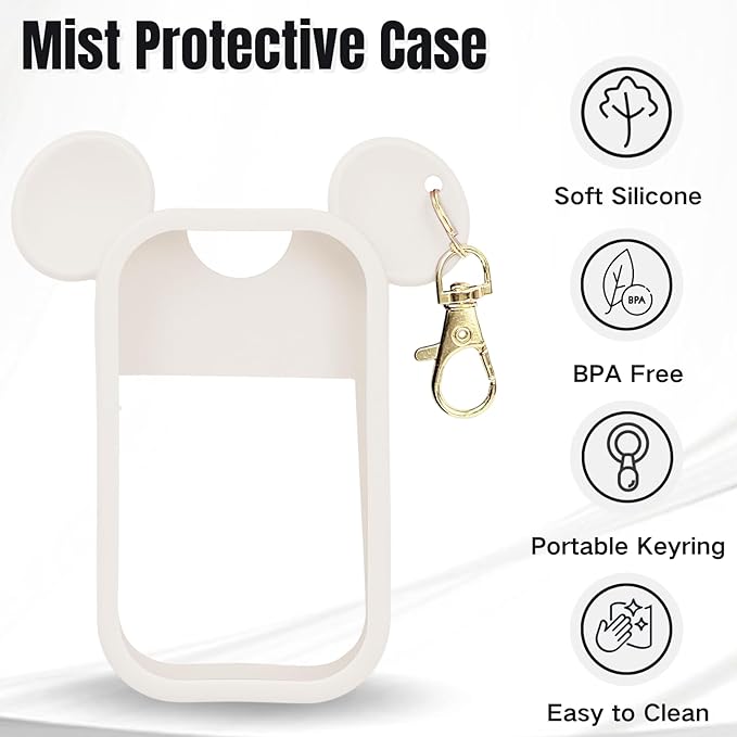 Mouse Design Silicone Case Compatible with Touchland Hand Sanitizer Spray 1 fl oz, Silicone Protective Case Holder with Keychain for Power Mist and Glow Mist, White
