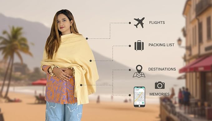 Wayfarer Shawl with Pouch | Voyagers Comfort Set with Luxury Travel Scarf, Eye Mask, Satin Scrunchies & Travel Pouch