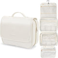 PACKISM Hanging Travel Bag for Traveling - Soft PU Leather Waterproof Travel Toiletry Bag for Full-Sized Toiletries, with Inner Pockets for Small Items, U Wide Open and Detachable Bag, Off White (L)