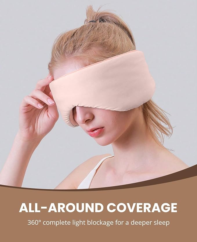 Sleep Mask for Women Men, Reversible Eye Mask Sleeping with Cozy & Cooling Sides, Adjustable Velcro Band, Blackout Face-Hugging Padded Eye Cover for Sleeping Travel Office, Pink