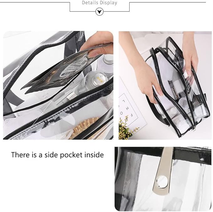 SxoSyo Clear Makeup Bags Large Travel Toiletry Bag for Women Transparent Bag Clear Cosmetic Bags with Handle Bathroom Organizer (Silver grey)