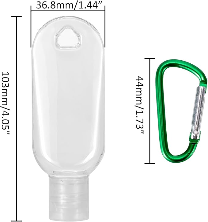 50 PCS Travel Size Bottles with Hand Sanitizer Keychain, 1 OZ (30ML) Refillable Squeeze Containers for Backpack, Portable Plastic Small Empty Leakproof Bottles
