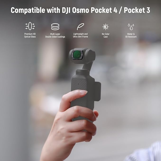 NEEWER CPL ND Filter Kit Compatible with DJI Osmo Pocket 4 & Pocket 3 Creator Combo Accessories, Multicoated HD Magnetic Circular Polarizing ND16 ND64 ND256 Filter Set with 2X Cleaning Cloth