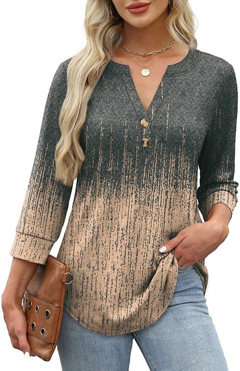 OFEEFAN Womens Tops 3/4 Sleeve Henley Shirts for Women Summer Outfits Fashion Clothing