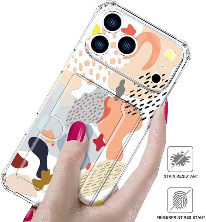 Compatible with iPhone 17 Pro Max Case Card Holder for Women Cute Design,Wallet Phone Cases Transparent Cool Kawaii Protective (Clear Abstract Art)