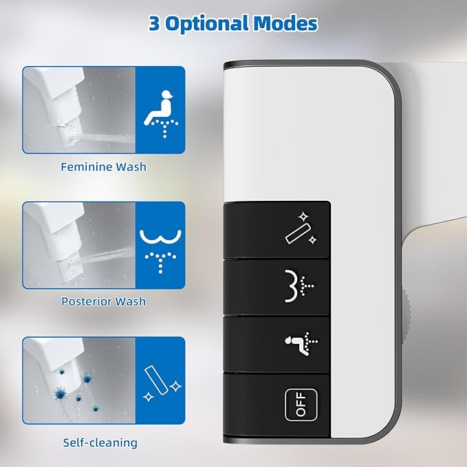 Hibbent Bidet Attachment for Toilet, Non-Electric Dual Nozzle for Frontal & Rear Wash, Adjustable Water Pressure Control, Fresh Water Bidet Toilet Seat, Self Cleaning Water Sprayer, Dark Black