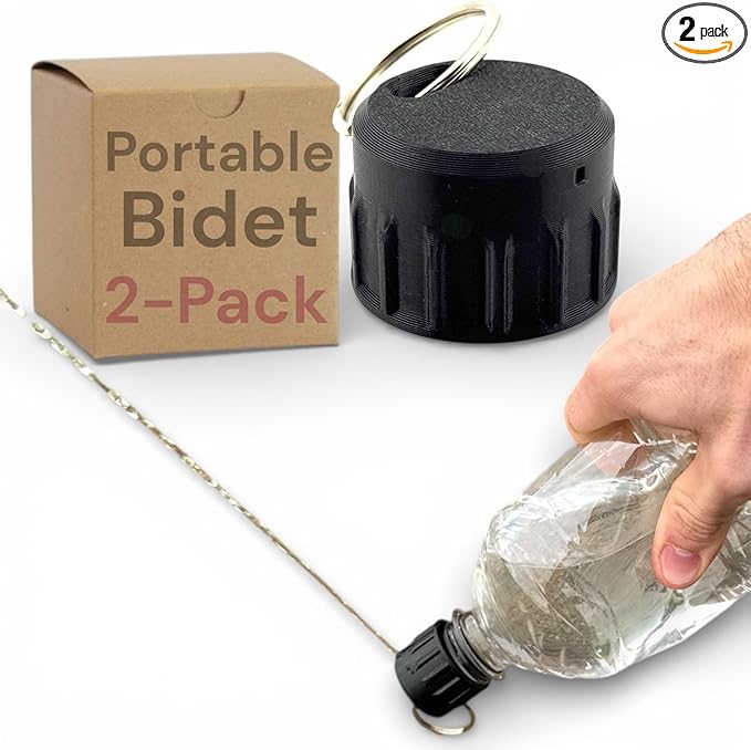 Portable Bidet for Toilet - 2-Pack with Keychain Travel Bidet Attachment Compatible with Most Bottles - Ultralight Personal Hygiene Sprayer for Camping, Hiking & Travel