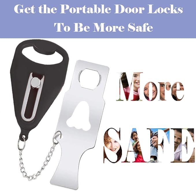 Portable Door Lock,Travel Lock, Add Extra Locks for Additional Safety and Privacy Lock Down for School, Airbnb, Home,Hotel(Set of 2)