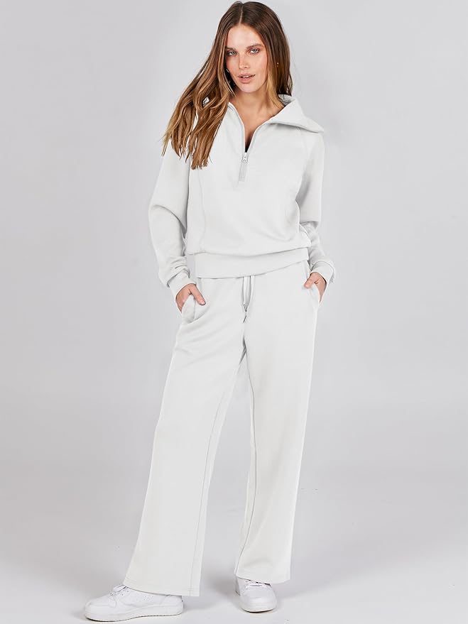 ANRABESS Women 2 Piece Outfits 2025 Fall Fashion Airport Wide Leg Pants Lounge Set Leisure Travel Vacation Clothes Sweatsuits