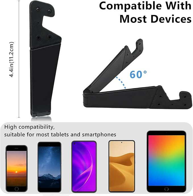 Portable Mobile Phone Stand for Desk, Foldable Pocket Travel Holder, Universal V Smartphone Kickstand Mount Compatible with iPhone, iPads, Kindle, Android, Pack of 4
