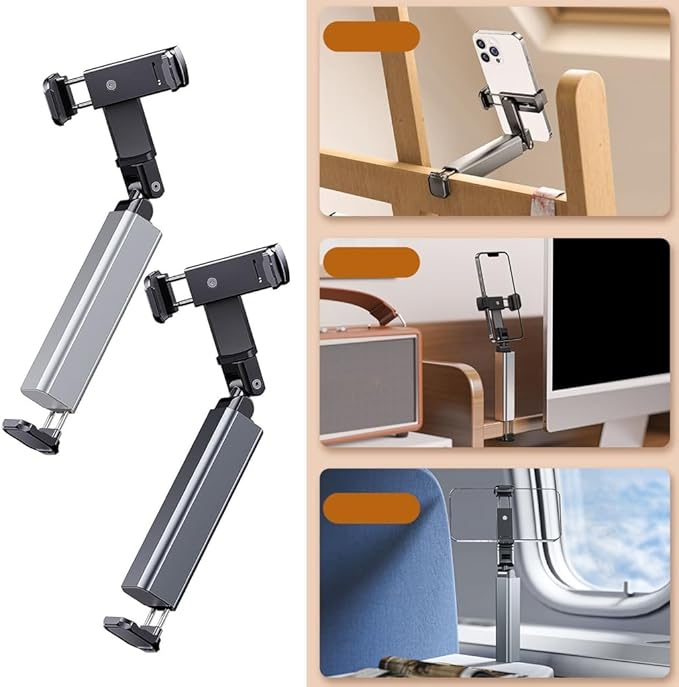 Portable Airplanes Phone Holder, Travels Essential Phone Mount 360 Adjustable Handsfree Phone Stand for Flying,Table