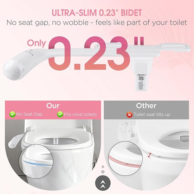 Jamini Ultra-Slim Non-Electric Toilet Bidet Attachment with Dual Nozzles, Rear and Female Front Wash, Single Cold Water with Adjustable Pressure, 0.23" Slim Design, Detachable for Easy Cleaning