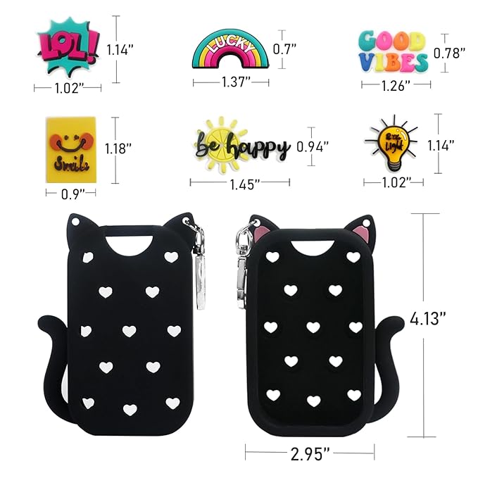 Silicone Case Compatible with Touchland Hand Sanitizer Spray 1 FL OZ/30ML,Stylish & Portable Hand Sanitizer Spray Accessory with 6 Charms Decorations & a Keychain (Black)