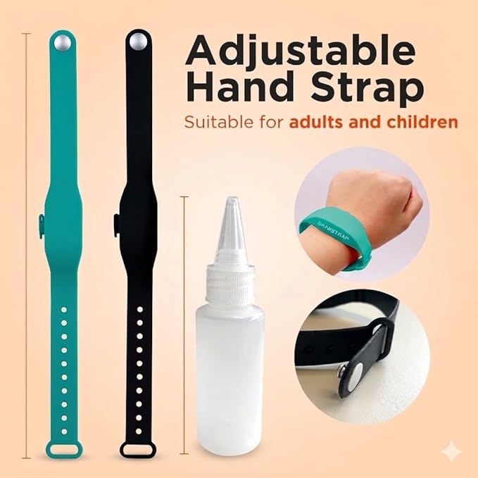 Compressa Sanistrap Silicone Hand Sanitizer Wristband, Refillable Travel Sanitizer Dispenser for Skincare and Hygiene, Lightweight, Leak Proof Wrist Band, Teal