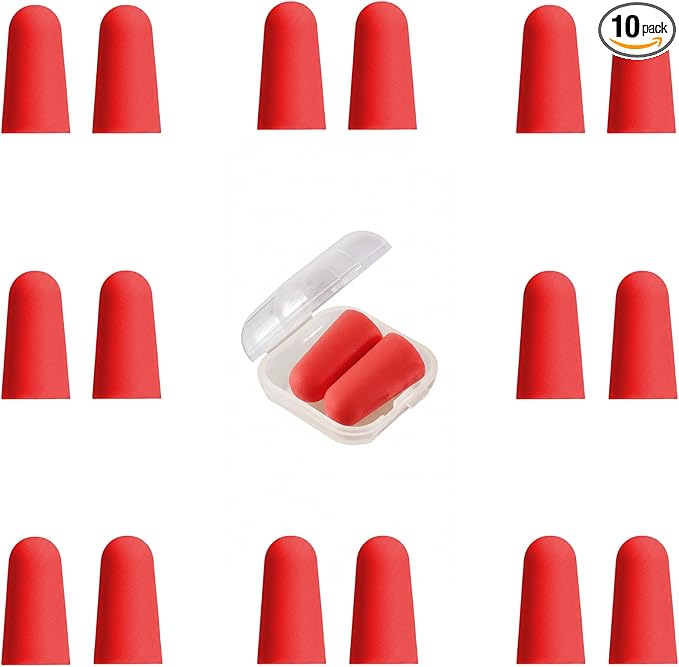 10 Pairs Red Reusable Ear Plugs, 32dB NRR Noise Reduction, Washable Slow-Rebound Foam Earplugs for Sleeping, Snoring, Work, Concerts, Travel