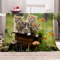 Cats Print Blanket Twin Size, Daisy Flowers Fleece Blanket for Couch Bed Sofa, Fresh Green Blankets and Throws, Cute Pets Super Soft Cozy Plush Flannel Blanket 60x80, Decor & Gift