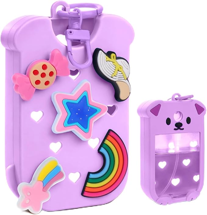 Mity rain Hand Sanitizer Spray Case Compatible With Touchland, Cute Silicone Hand Sanitizer Holder Keychain with 4 Charms, Portable Refillable Sanitizer Accessory, Gift for Women And Teens