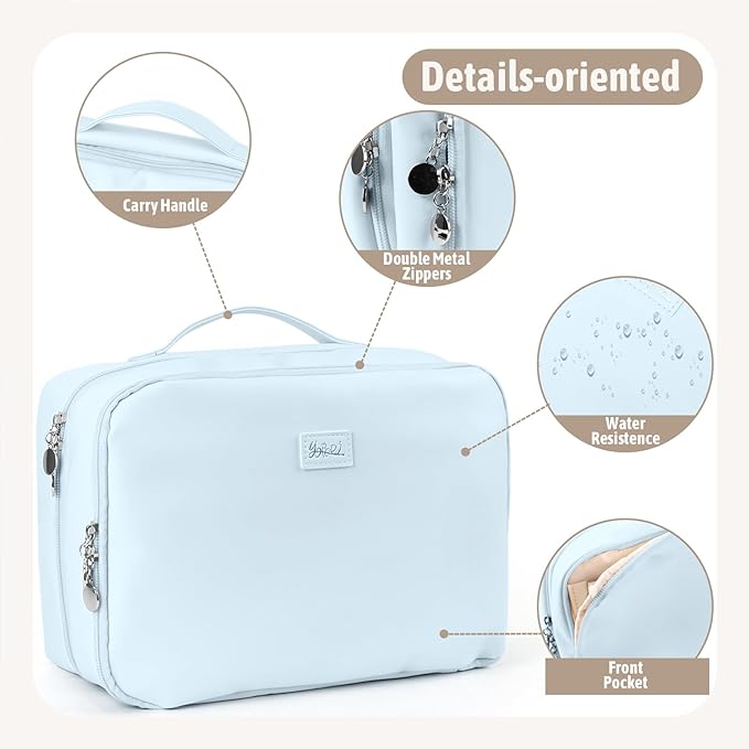 YOPCDJ Hanging Toiletry Bag with Jewelry Organizer,Travel Bag for Toiletries,PU Leather Cosmetic Bags for Women Make Up Organizer with 4 Compartments Waterproof Portable Travel Essentials