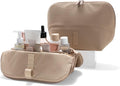 THE VERTI-Vertical Waterproof Makeup & Toiletry Bag | 23-Pocket Organizer with Upright, Fold-Down Design for Skincare, Toiletries & Essentials (Sandstone, Medium)