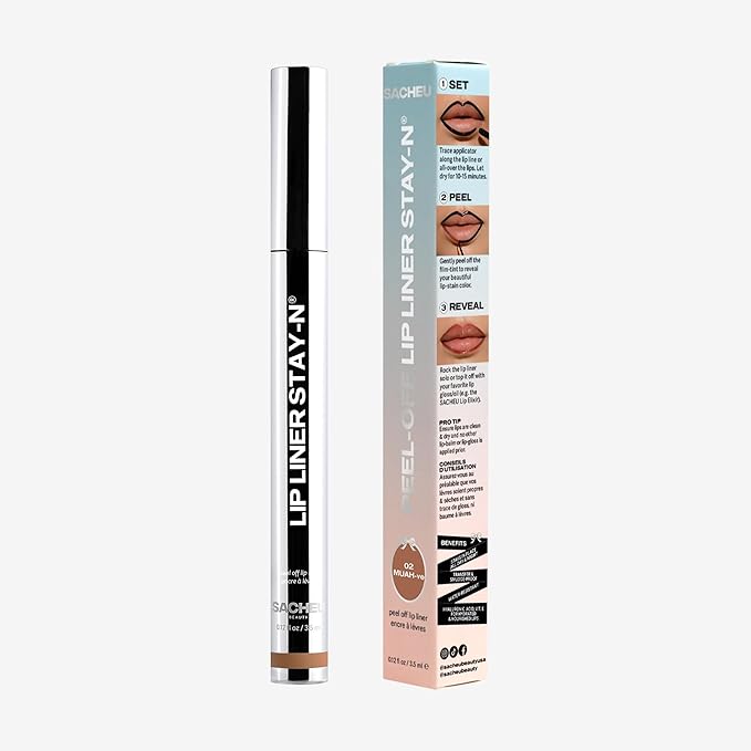 Sacheu Lip Liner STAY-N Peel Off Lip Stain — Long Lasting Waterproof Lip Tint with Hyaluronic Acid & Vitamin E — Transfer Proof Matte Finish, Vegan & Cruelty-Free (MUAH-VE)