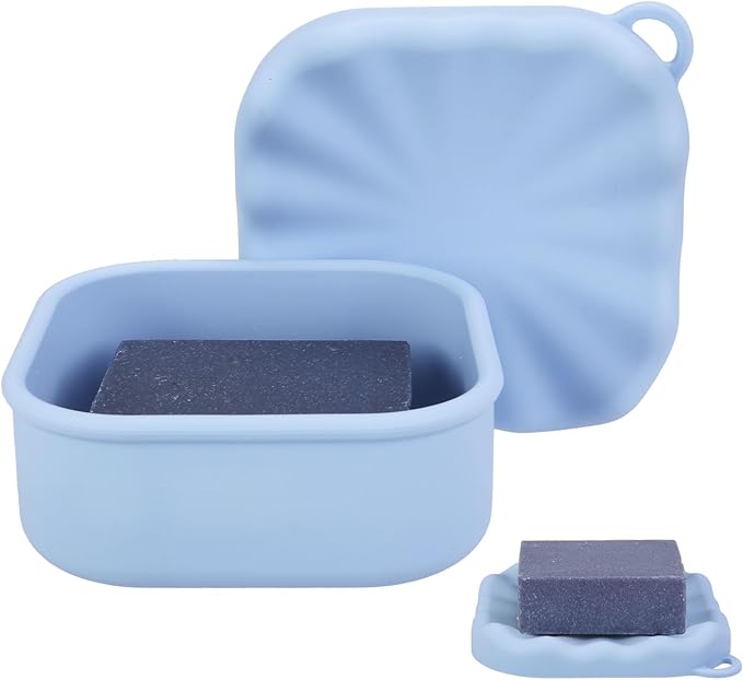 Travel Soap Case, Leakproof Soap Box Container, Square Shampoo Bar Case with Draining Layer, Slip-Resistant Portable Bar Soap Holder for Travel, Camp, Gym (Light Blue)