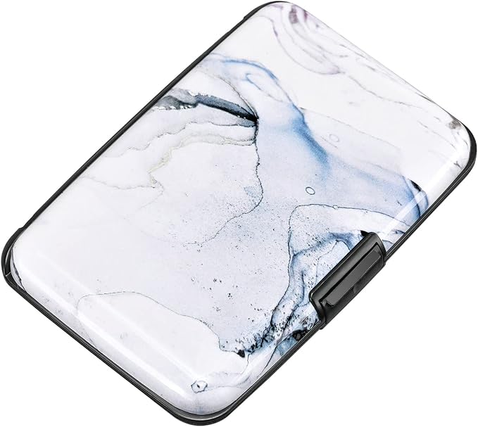 ELFISH RFID Blocking Credit Card Protector Aluminum ID Case Hard Shell Business Card Holders Metal Wallet for Men or Women (Graywhite Marble)