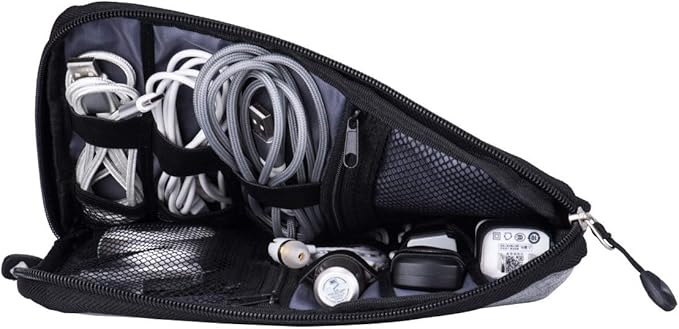 Travel Cable Organizer Bag Waterproof Portable Electronic Accessories Organizer for USB Cable Cord Phone Charger Headset Wire SD Card with 5pcs Cable Ties(Grey)