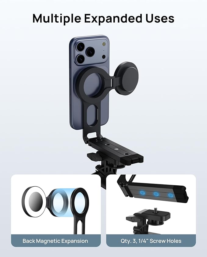 SODI Magnetic Phone Tripod Stand for iPhone - Strong Magnet Foldable Cell Phone Stand for Vlog, Gym, Travel Essentials, Mini Tripod Phone Stand Compatible with iPhone 17 16 15 14 13 12 Series (Black)