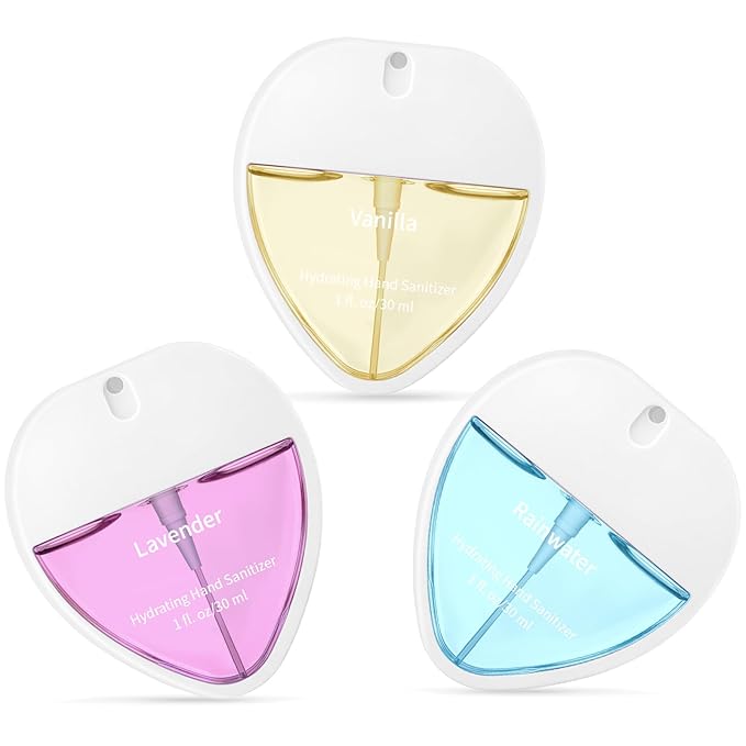 3 Pcs Power Mist Hydrating Hand Sanitizer Spray Bulk Travel Size Hand Sanitizer Pocket 1 Fl. oz Heart Shape Spray White Bottle for Daily Use Women Teacher Nurse Coworker Office Holiday Gifts