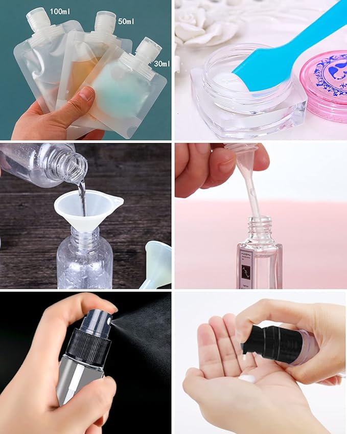 SEQUHITKU 17 Pack Travel Pouches for Toiletries,TSA Approved,Portable Containers,Stand Up Pouch,Refillable Travel Accessories for Shampoo Conditioner Lotion Soap Liquids (A-17pcs)