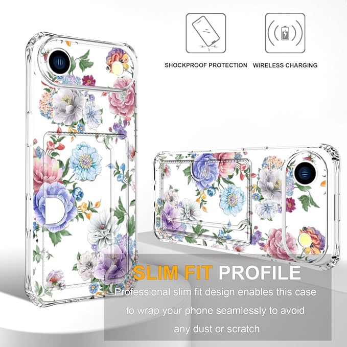 Compatible with iPhone 17 Air Case Card Holder for Women Cute Design,Wallet Phone Cases Transparent Cool Kawaii Protective (Clear Amazing Lovely Flowers)