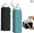 BEAUTAIL Collapsible Water Bottles 20.6oz 2 Pack, Silicone Foldable Portable Travel Water Bottle, BPA-Free Reusable Leakproof for Travel Camping Hiking Cycling Yoga Sports Outdoor (Black+Blue)