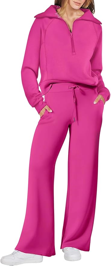 ANRABESS Women 2 Piece Outfits 2025 Fall Fashion Airport Wide Leg Pants Lounge Set Leisure Travel Vacation Clothes Sweatsuits