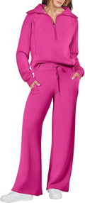 ANRABESS Women 2 Piece Outfits 2025 Fall Fashion Airport Wide Leg Pants Lounge Set Leisure Travel Vacation Clothes Sweatsuits