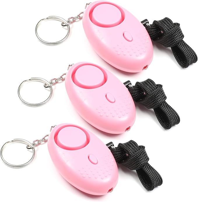 Othmro 3Pcs 120DB Personal Security Alarm Keychains Safe Sound Personal Alarms with LED Lights Emergency Safety Alarm Keychains for Women Men Children Elderly Bags Backpacks Suitcases Pink