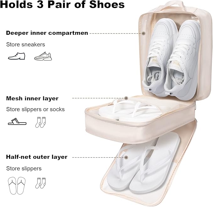 Pink Strip Travel Shoe Bag - Holds 3 Pair of Shoes, Travel Essentials Bag for Flying, Accessories Bag