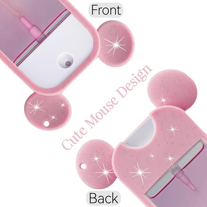 TERPINK Silicone Case Compatible with Touchland Hand Sanitizer Spray 1 fl oz, Mouse Design Protective Case with Keychain, Hand Sanitizer Spray Accessory 1 Pack (Glitter Sequin Pink)