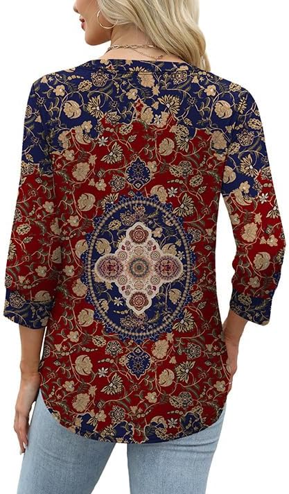 OFEEFAN Womens Tops 3/4 Sleeve Henley Shirts for Women Summer Outfits Fashion Clothing