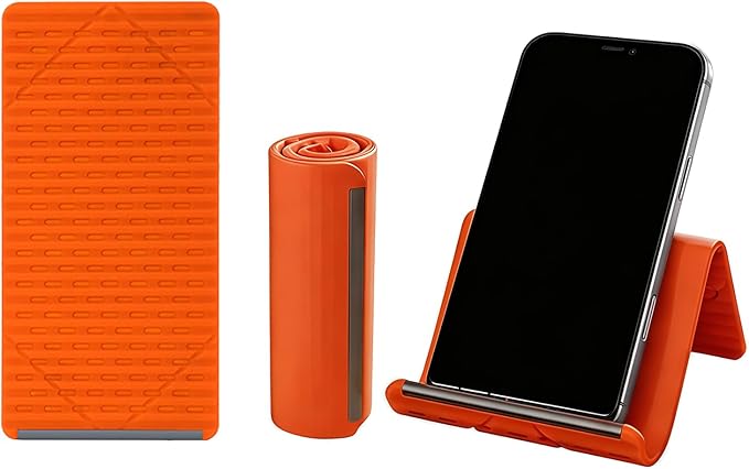 Universal Flexible Silicone Phone Holder Stand - Multi-Angle Foldable Tablet Holder & Laptop Riser - Portable Travel Essentials for Airplane, Office & Home - Non-Slip, Heat Dissipation Design,Orange