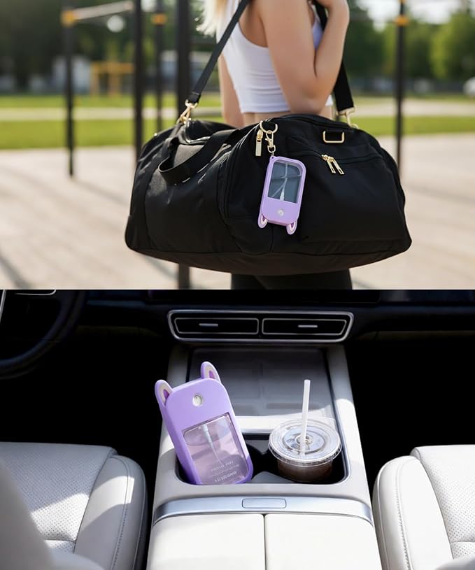 Hand Sanitizer Spray Silicone Case Compatible with Touchland 1 FL. OZ./30 mL, Cute Ears Design Hand Sanitizer Mist Accessory with Keychain (Purple, 1 Pack)