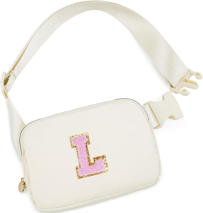 Uygafly Birthday Gift for Kids Teen Girls - Birthday Gifts for Girl,Personalized Fanny Pack Crossbody Bag Gifts for Women Teacher Preppy - Gift for 5-10 Year Old Girls - Cream,L