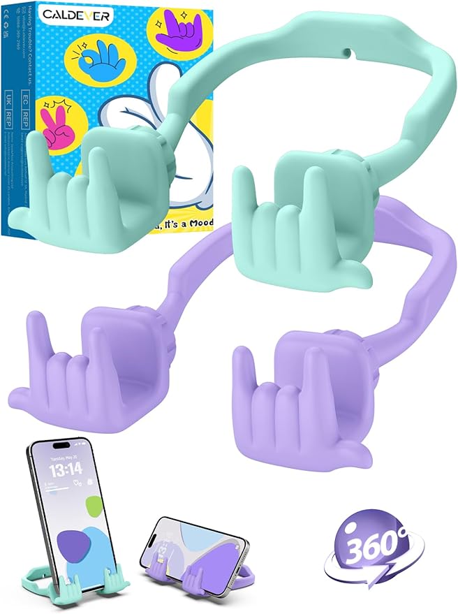 Stocking Stuffers for Teen Boys Girls Gifts Cell Phone Stand Upgrade Adjustable Rock on Lazy Phone Stand for Desk Cool Funny Gadget Gifts for Christmas Adult Men Women Wife 2Pack Purple Green