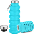 Collapsible Water Bottles, 17oz Portable Leak-Proof Travel Water Bottle, Reusable BPA Free Silicone Foldable Water Bottle with Carabiner for Gym, Traveling, Camping, Hiking, Sports-Blue