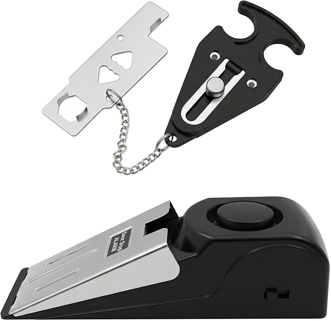 Portable Door Lock & Door Stop Alarm Set, Dual Protection Door Security Devices for Travel Hotel Apartment College Home, Safety Locks for Doors with 120dB Siren